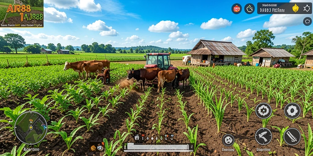Tampilan gameplay AJR88 dengan aktivitas pertanian yang seru dan interaktif.