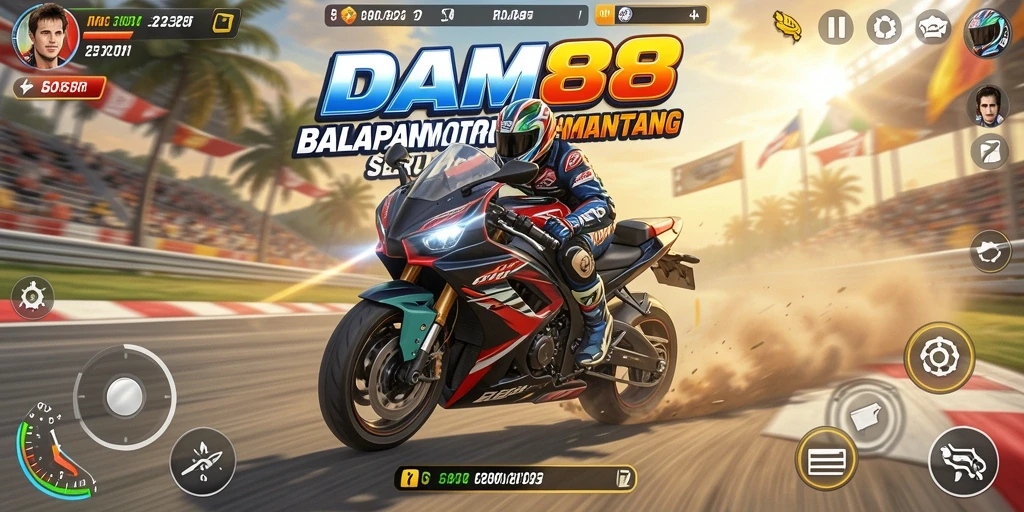 Screenshot gameplay DAM88 menampilkan balapan motor yang mendebarkan.