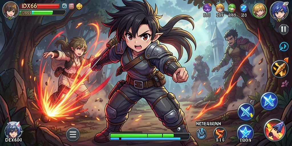 Tampilan gameplay IDX66 menampilkan karakter anime dalam pertarungan epik.