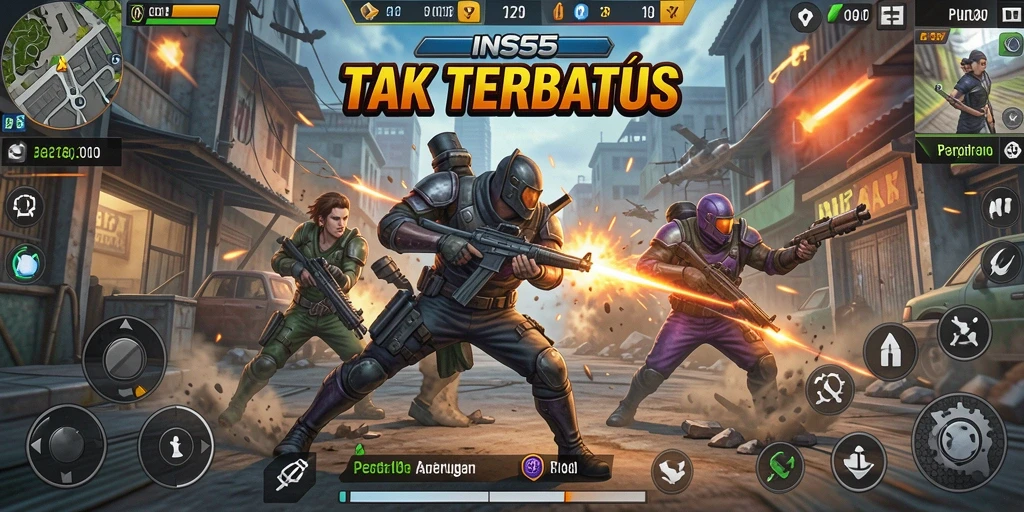Screenshot utama menunjukkan pertarungan intens dalam INS55.