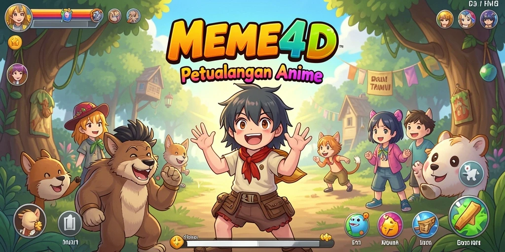 Tangkapan layar dari gameplay seru MEME4D menunjukkan karakter anime yang lucu.
