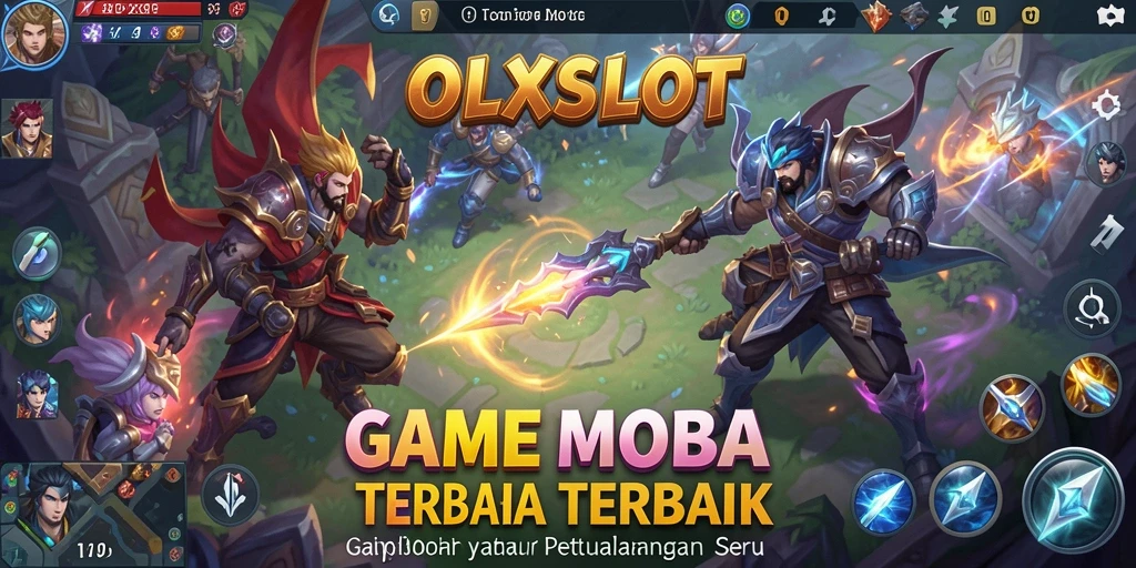 Tangkapan layar gameplay <strong>OLXSLOT</strong> yang menampilkan pertempuran seru di arena MOBA.